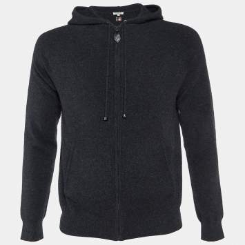 Pre Owned Burberry Charcoal Black Cashmere Knit Zip-Up Hooded Jacket M