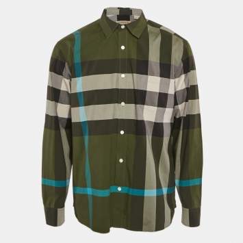 Pre Owned Burberry Green Nova Check Cotton Button Front Shirt XL