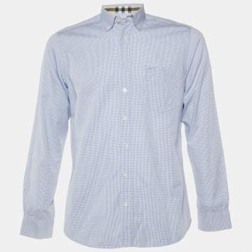 Pre Owned Burberry Blue Pin Checked Cotton Button Down Shirt M