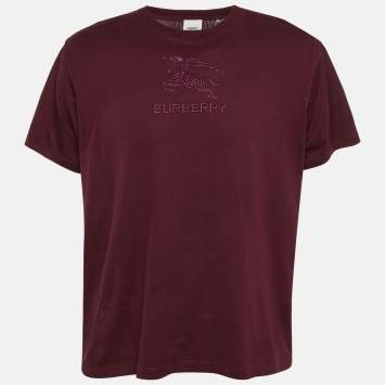 Pre Owned Burberry Burgundy Logo Embroidery Cotton Crew Neck T-Shirt XXL