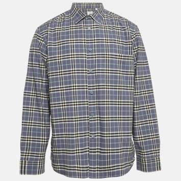 Burberry Blue Checks Cotton Long Sleeve Shirt XXXL