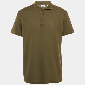 مملوكة مسبقًا Burberry Olive Green Cotton Pique Polo T-Shirt L