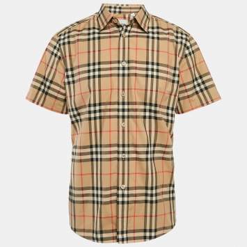 Pre Owned Burberry Beige Tartan Check Cotton Half Sleeve Shirt L