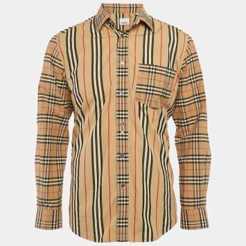 Pre Owned Burberry Beige Tartan Check Cotton Button Front Shirt M