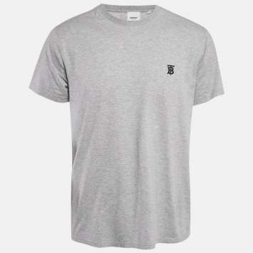 مملوكة مسبقًا Burberry Grey Melange TB Embroidered Jersey Parker T-Shirt L