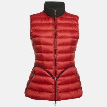 Pre Owned Burberry Dark Red Nylon Zip-Up Puffer Gilet S