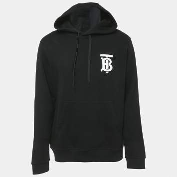 Pre Owned Burberry Black Logo Print Cotton Hooded Sweatshirt M