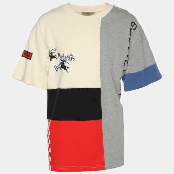 Pre Owned Burberry Multicolor Palak Colorblock Cotton Crew Neck T-Shirt L