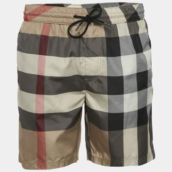 Pre Owned Burberry Beige Checks Synthetic Swim Shorts M