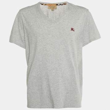 Pre Owned Burberry Grey Cotton V-Neck T-Shirt XXL