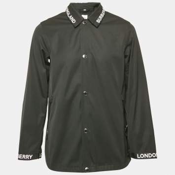 Burberry Black Gabardine Button Front Easthorpe Coaches Jacket S