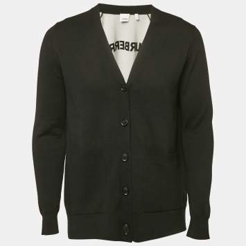 Pre Owned Burberry Black Wool Blend Buttoned Cardigan M