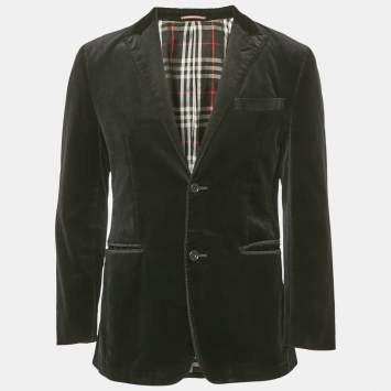 Pre Owned Burberry Black Label Black Velvet Tailored Blazer L