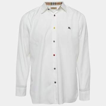 Pre Owned Burberry White Cotton Button Front Shirt L