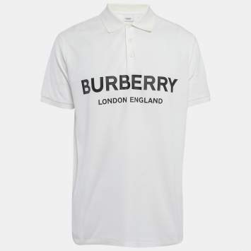 Burberry White Logo Print Cotton Pique Polo T-Shirt M