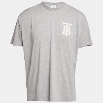 Pre Owned Burberry Grey Logo Print Jersey T-Shirt L