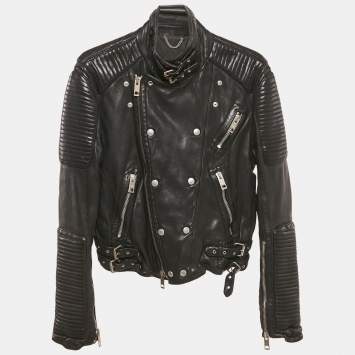 Pre Owned Burberry Black Leather Biker Jacket M