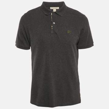 مملوكة مسبقًا Burberry Grey Logo Embroidery Cotton Polo T-Shirt L