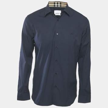 Pre Owned Burberry Navy Blue Cotton Button Front Shirt M