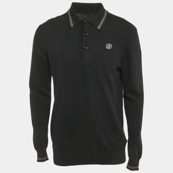 Pre Owned Burberry Black Cashmere Logo Detail Long Sleeve Sweater M