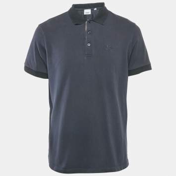 Burberry Navy Blue Logo Embroidery Cotton Pique Polo T-Shirt L