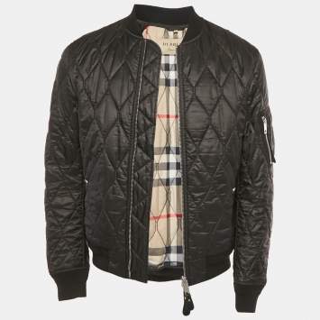 Burberry Black Synthetic Zip-Up Grandy Quilted Bomber Jacket M