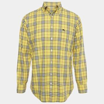 Burberry Yellow Checks Cotton Long Sleeve Shirt M