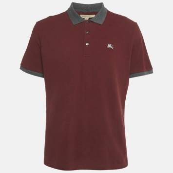 Pre Owned Burberry Burgundy Cotton Pique Logo Detail Polo T-Shirt XXL