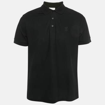 Pre Owned Burberry Black TB Logo Embroidered Cotton Eddie Polo T-Shirt L