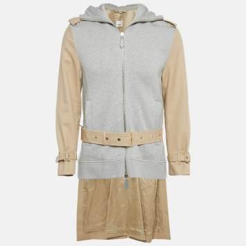 Pre Owned Burberry Beige /Grey Cotton Hooded Trench Coat XS