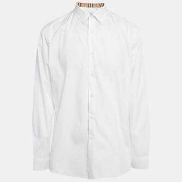 Pre Owned Burberry White Cotton Vintage Check Detail Shirt XXL