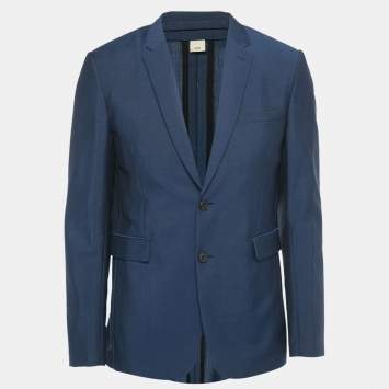Pre Owned Burberry Blue Wool Regular Fit Blazer L