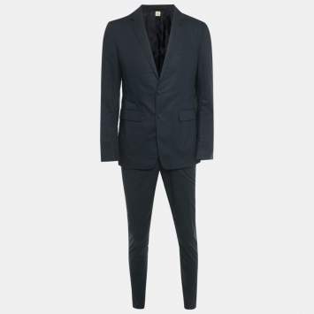 Pre Owned Burberry Navy Blue Cotton Regular Fit Pants Suit Set L/M