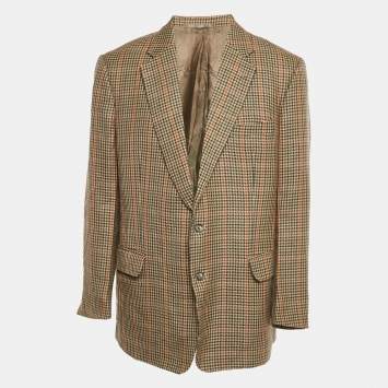 Pre Owned Burberry Multicolor Houndstooth Wool Single Breasted Blazer XL