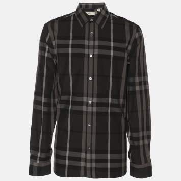 Pre Owned Burberry Grey/Black Nova Check Cotton Long Sleeve Shirt L