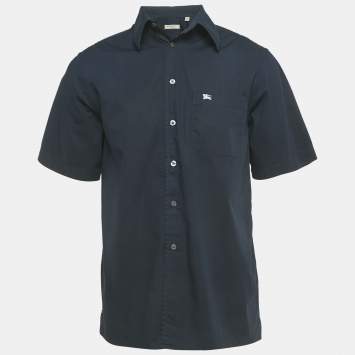 مملوكة مسبقًا Burberry Navy Blue Cotton Short Sleeve Shirt L