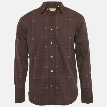 مملوكة مسبقًا Burberry Purple Embroidered Cotton Full Sleeve Shirt M