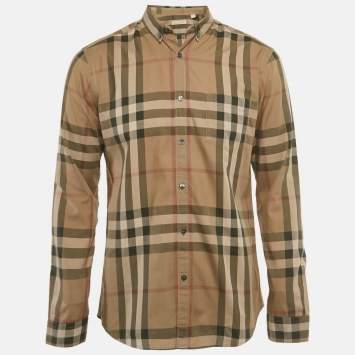 مملوكة مسبقًا Burberry Brown Checked Cotton Full Sleeve Shirt L