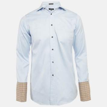 مملوكة مسبقًا Burberry Blue Gabardine Long Sleeve Shirt S