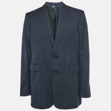 مملوكة مسبقًا Burberry Navy Blue Gabardine Regular Fit Blazer XXXL