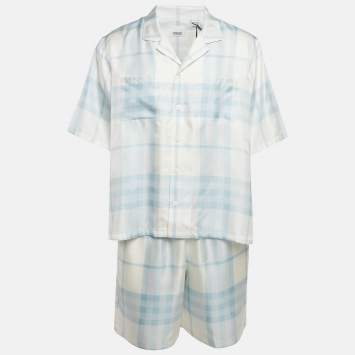 Pre Owned Burberry Blue Check Print Silk Shirt and Shorts Set XXL/XL