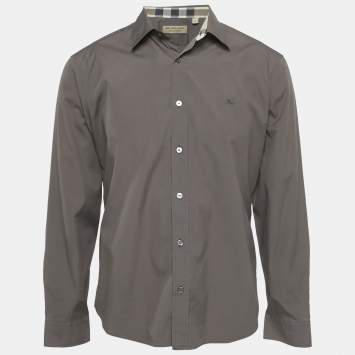 Pre Owned Burberry Grey Cotton Long Sleeve Shirt XL