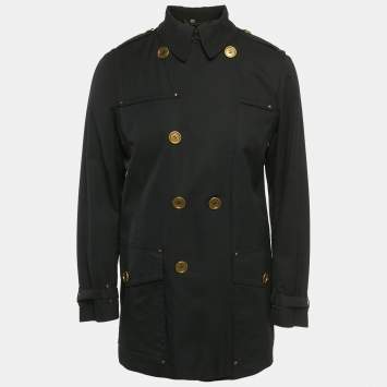 Pre Owned Burberry Black Gabardine Double Breasted Coat M