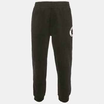 مملوكة مسبقًا بنطلون رياضي بربري قطن أبليك تيري بشعار أسود مقاس كبير جدًا