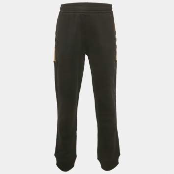 مملوكة مسبقًا Burberry Black Checks Trim Cotton Joggers XXL