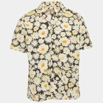 Pre Owned Burberry Black Floral Print Cotton Short Sleeve Shirt XL