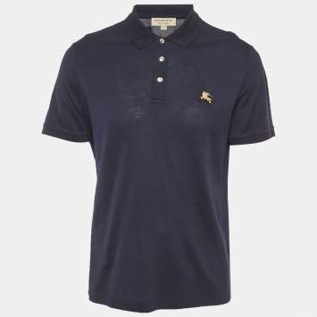 Pre Owned Burberry Navy Blue Cotton Pique Polo T-Shirt XL