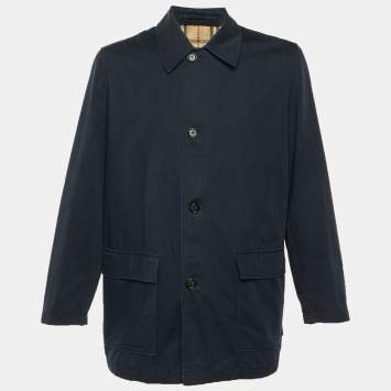 Pre Owned Burberry Navy Blue Cotton Button Front Jacket L
