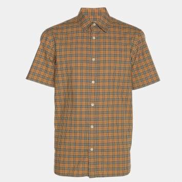 مملوكة مسبقًا Burberry Beige House Checked Cotton Short Sleeve Shirt M