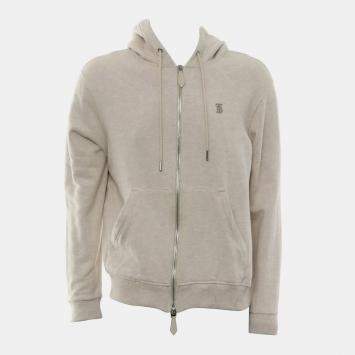 Pre Owned Burberry Beige Cashmere, Cotton Zip Up Jacket Size S
